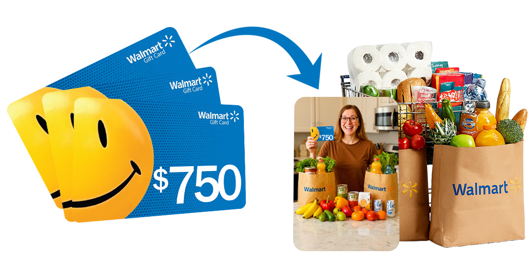 $750 Walmart Gift Card with groceries and products